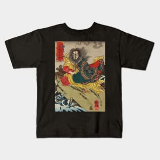 Samurai Meditating With Sword In Hands - Antique Japanese Ukiyo-e Woodblock Print Art Kids T-Shirt